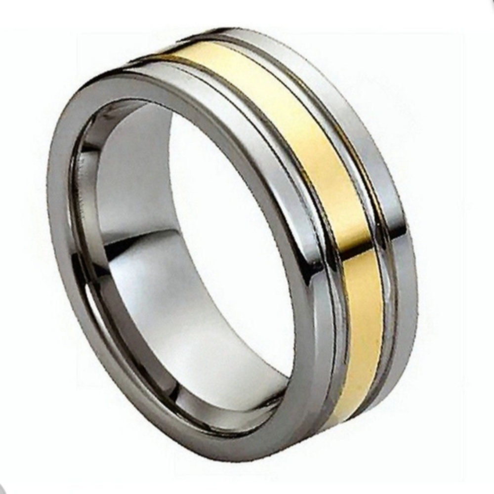 8mm Double Grooved Tungsten Wedding Band Unisex